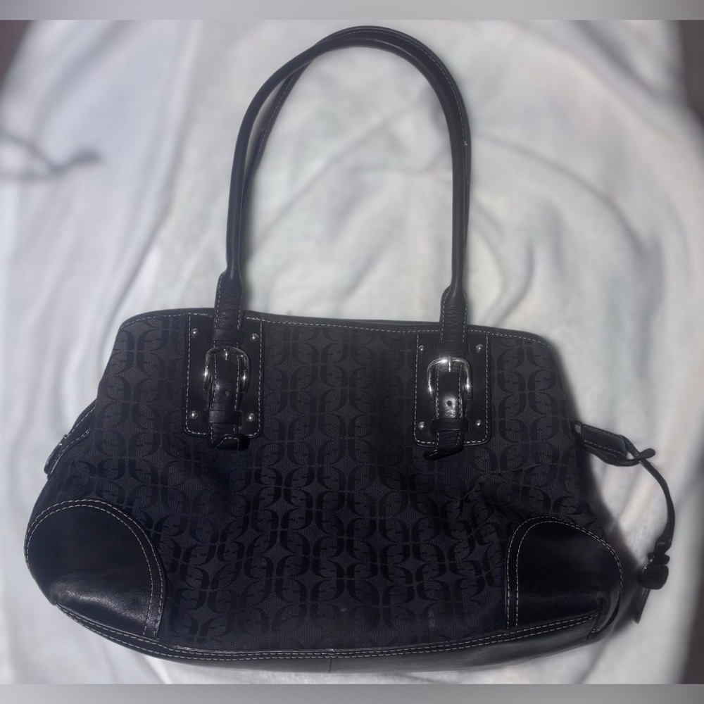 VTG Fossil Black/Brown Signature Canvas Leather Satchel